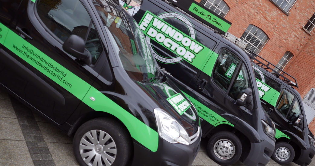 A photo of Window Doctor vans ready to serve our customers